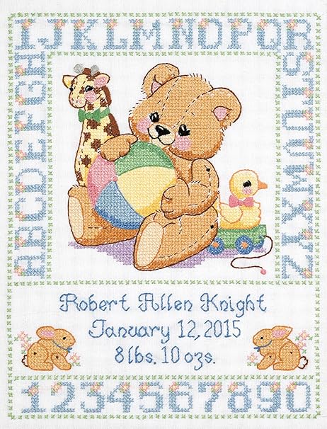 Janlynn C5589 Bear Birth Sampler Stamped Cross Stitch Kit-11