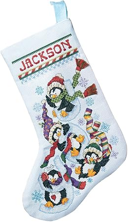 Janlynn 80-0477 Penguin Joy Stocking Counted Cross Stitch Kit, 18