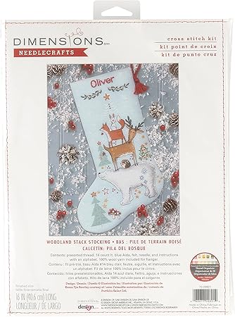 Dimensions Woodland Stack Counted Cross Stitch Christmas Stocking Kit, 16