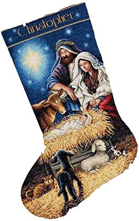 Dimensions Gold Collection Counted Cross Stitch 'Holy Night' Personalized Christmas Stocking Kit, 18 Count ivory Aida, 16