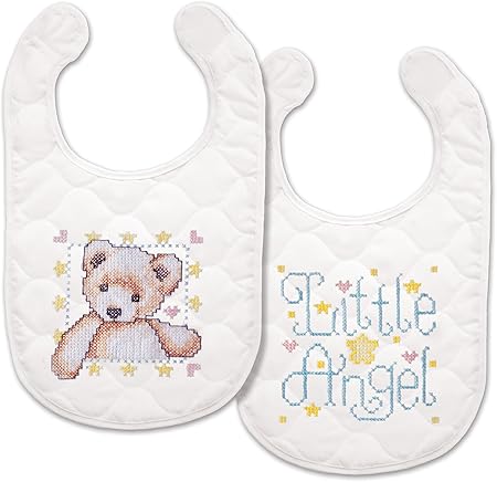 Tobin T21708 Angel Bib Pair Stamped Cross Stitch Kit, 9 by 14-Inch, White, 9