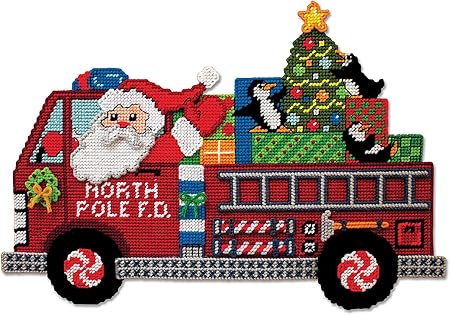 Design Works Crafts Fire Truck Santa Plastic Canvas Kit, Multicolored