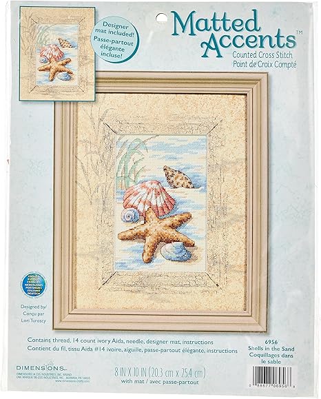 Dimensions Shells in the Sand Counted Cross Stitch Kit, Ivory 14 Count Aida Cloth, 8'' W x 10'' D