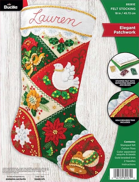 Bucilla, Elegant Patchwork, Felt Applique Christmas Stocking Kit, 18