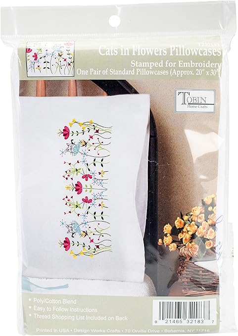 Tobin Stamped Pillowcases, Cats in Flowers, 20