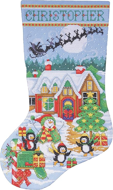 Tobin Penguin Party Counted Cross Stitch Stocking Kit