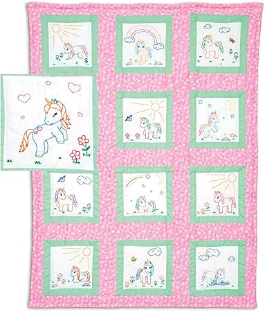 Jack Dempsey Needle Art Baby Unicorns Quilt Block, white