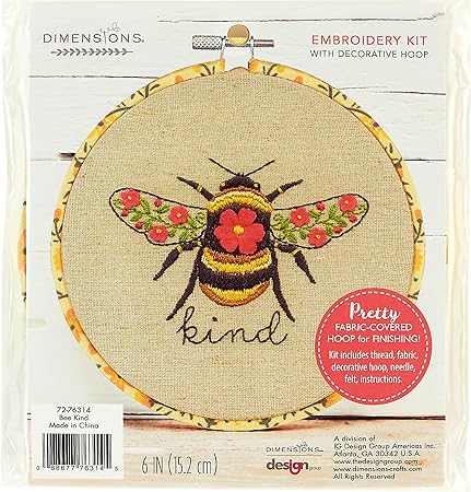 Dimensions Bee Kind Animal Embroidery Starter Kit for Beginners, 6