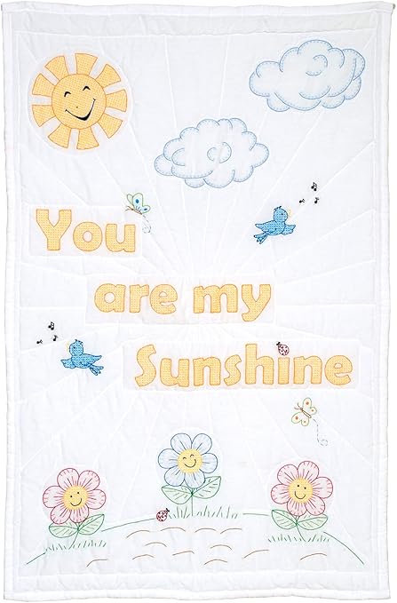 Jack Dempsey Needle Art You are My Sunshine Baby Quilt, White, Crib