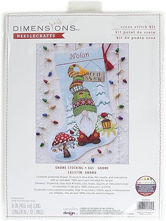 Dimensions 70-09000 Holiday Gnome Personalizable Christmas Counted Cross Stitch Stocking Kit, 16