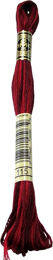 DMC 117-115 Mouline Stranded Cotton Six Strand Embroidery Floss Thread, Variegated Garnet, 8.7-Yard