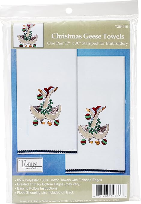 Tobin Christmas Geese Stamped for Embroidery Towels, Multi