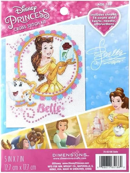 Dimensions Disney Beauty and the Beast Counted Cross Stitch Kit for beginners, 14 Count White Aida, 5'' x 7''