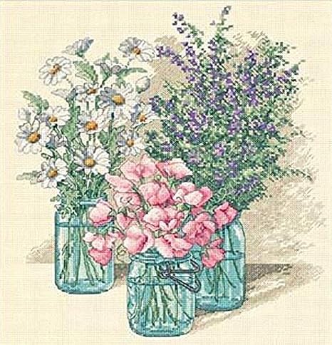 Dimensions 'Wildflower Trio' Counted Cross Stitch Kit, 14 Count Ivory Aida, 11