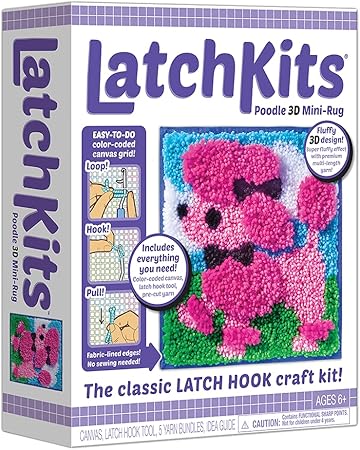 — 3D Poodle — Classic Latch Hook Craft Activity Kit — Make a Colorful Mini Rug — For Ages 6+