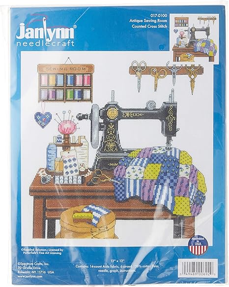 Janlynn 14 Count Antique Sewing Room Cross Stitch Kit, 12 by 12-Inch