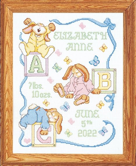 Janlynn 242077 Sleepy Bunnies Sampler Counted Cross Stitch Kit, 13