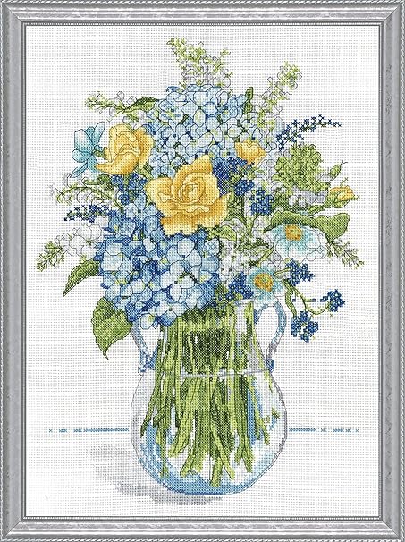 Tobin 2866 14 Count Blue & Yellow Floral Counted Cross Stitch Kit, 10