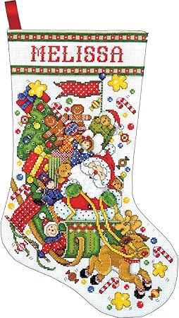 Tobin Santa Sleigh Cross Stitch Stocking Kit, 17