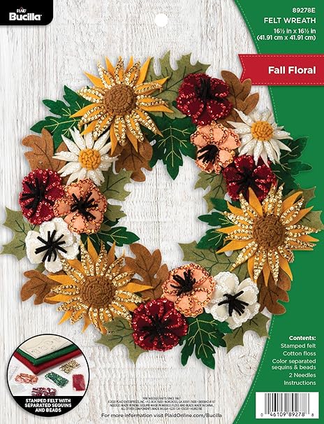 Bucilla 89278E Felt Applique Wreath Kit, 16.5