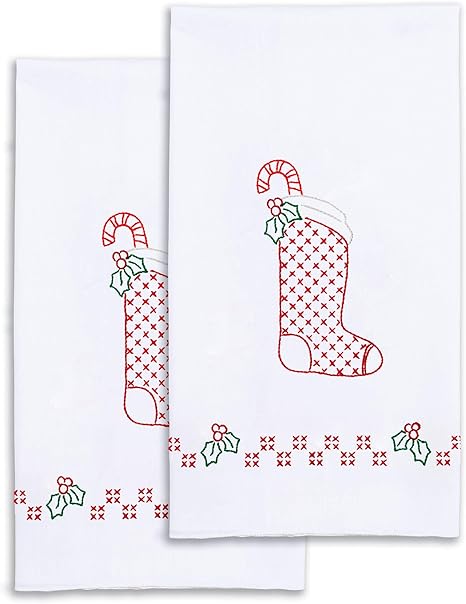 Jack Dempsey Needle Art Stocking Embroidery Towels, white Small