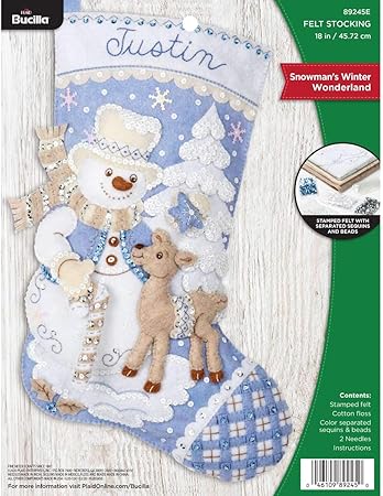 Bucilla 89245E Felt Applique Christmas Stocking Kit, Snowman's Winter, 18