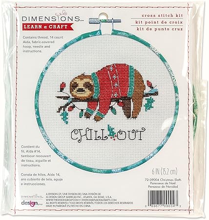 Dimensions 72-09004 Holiday Sloth Christmas Counted Cross Stitch Kit for Beginners, 6