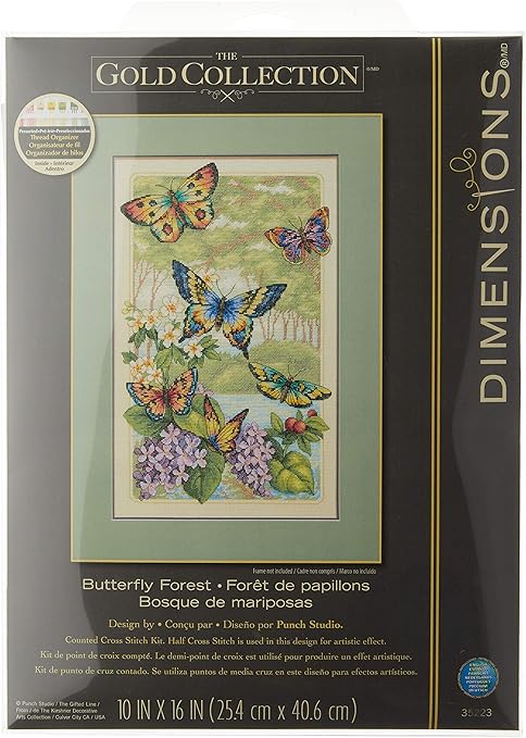 Dimensions Gold Collection Counted Cross Stitch Kit, Butterfly Forest, 14 Count Ivory Aida, 16'' x 10''