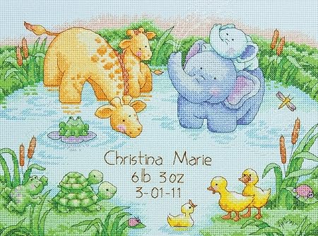 Dimensions Little Pond Birth Record Counted Cross Stitch Kit, Gift, 12” x 9”