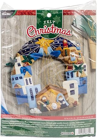 Bucilla Felt Applique Wreath Town of Bethlehem, Size 13 x 12.5-Inch, Blue, Brown, Gray