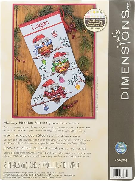 Dimensions X Holiday Hooties Counted Cross Stitch Personalized Christmas Stocking Kit, 16