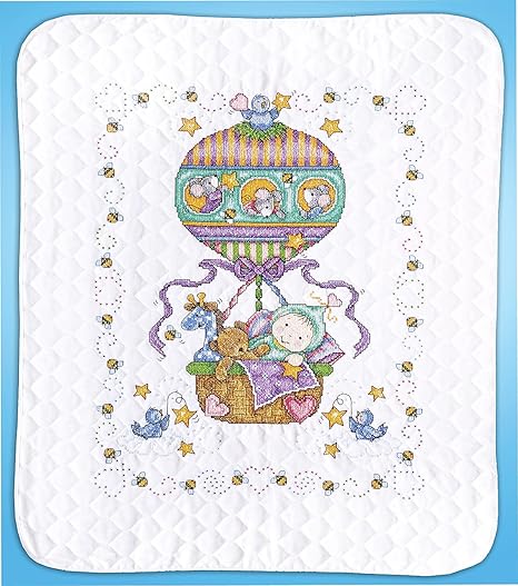 Tobin Balloon Ride Stamped for Cross Stitch Baby Quilt Kit, 34