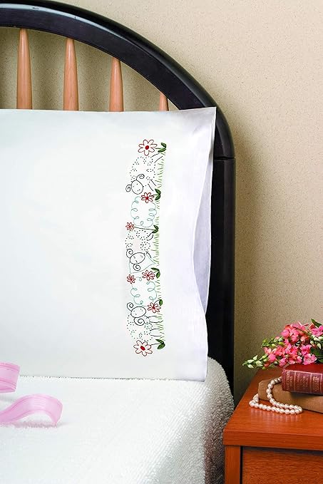 Tobin T232113 Stamped Pillowcase Pair Embroidery Kit, Sheep, White, 30x40