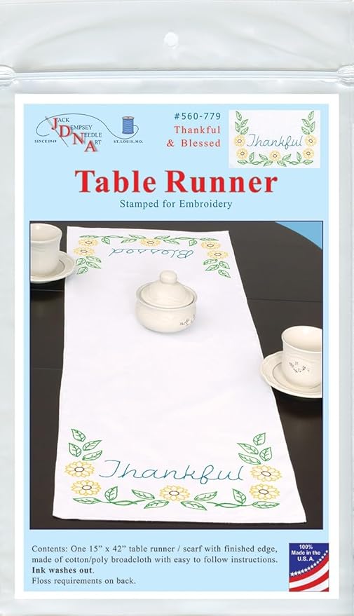 Jack Dempsey Needle Art Thankful & Blessed Table Runner