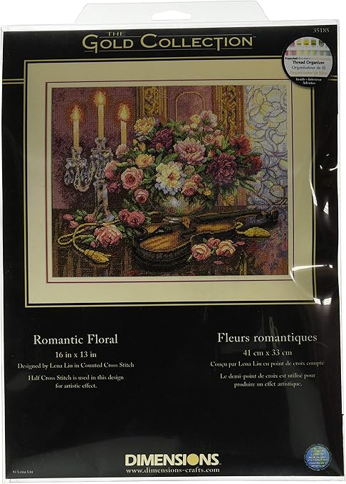 Dimensions Gold Collection Counted Cross Stitch Kit, Romantic Floral, 14 Count Beige Aida, 13'' x 16''