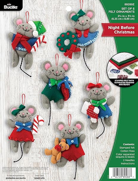 Bucilla 89288E Felt Applique Christmas Ornament Kit, Night Before Christmas, Set of 6