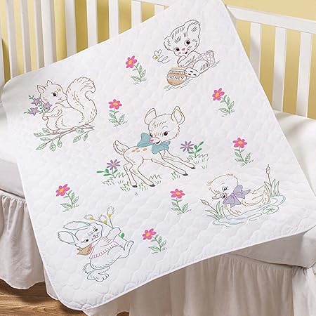 Bucilla Baby Stamped Embroidery Crib Cover Kit, Springtime Baby Animals, Perfect for DIY Arts and Crafts Projects, 49472E