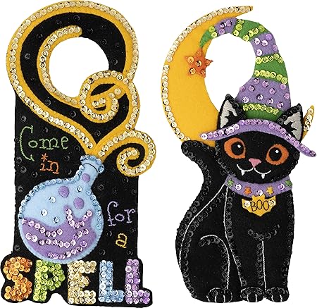 Bucilla Felt Applique 2 Piece Door Hanger Kit, Spellbound Greetings, Perfect for DIY Arts and Crafts, 89506E