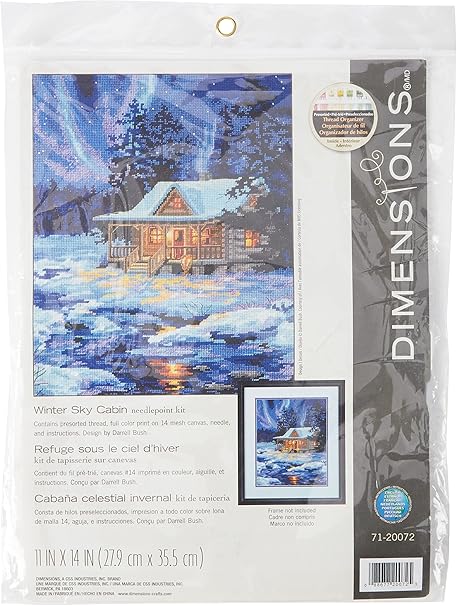 Dimensions Needlepoint Kit, Winter Sky Cabin, 11'' x 14'',Blue