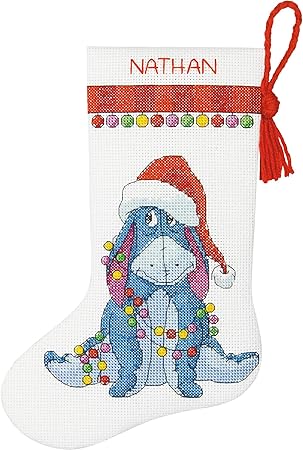 Dimensions Eeyore Christmas Stocking Counted Cross Stitch Kit for Beginners, 14 Count White Aida Cloth, 10''L