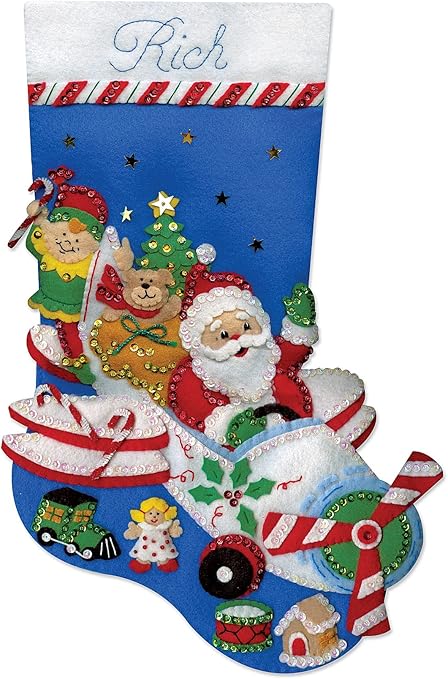 Tobin Flying Santa Felt Stocking Kit, 18-Inch Long, 18