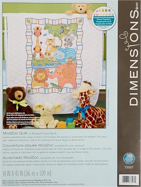 Dimensions Stamped Cross Stitch 'Baby Animals' DIY Baby Quilt, 34