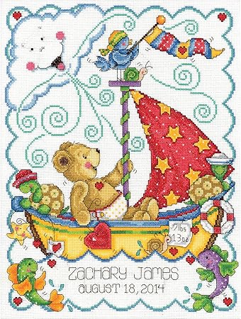 Tobin Sail Away Baby Counted Cross Stitch Kit, 11-Inch x 14-Inch