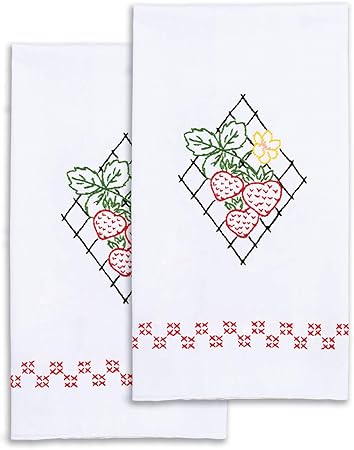 Jack Dempsey Needle Art Strawberries Hand Embroidery, White