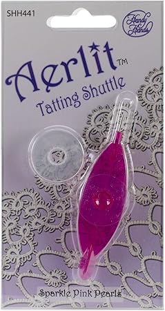 Handy Hands Aerlit Tatting Shuttle with 2 Bobbins, Sparkle Pink Pearls