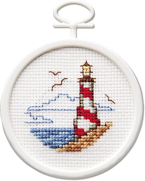 Janlynn 18 Count Round Mini Counted Cross Stitch Kit, 2-1/2-Inch, Lighthouse