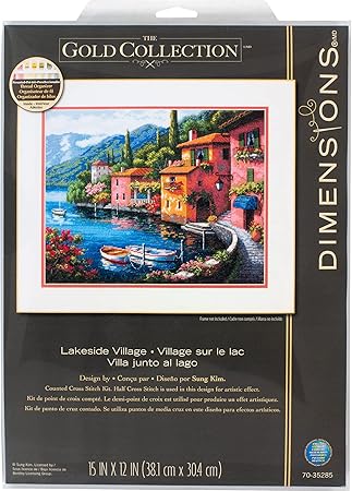 Dimensions 70-35285 Gold Collection Seaside Summer Village Advanced Counted Cross Stitch Kit, 16 Cnt. Light Blue Aida, 15