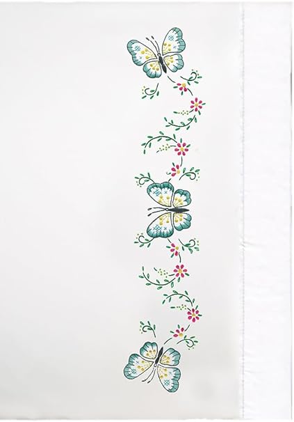 Design Works Crafts Stamped Embroidery Aqua Butterfly Pillowcases (Set of 2), 20 by 30