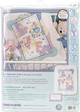 Dimensions Stamped Cross Stitch 'Zoo Alphabet' DIY Baby Quilt Kit, 34