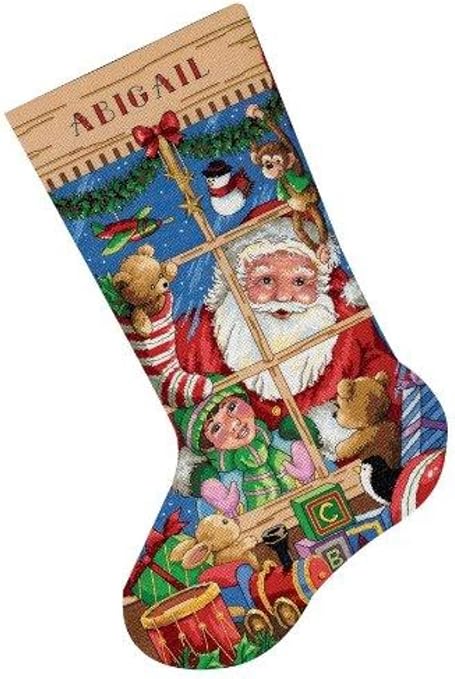 Dimensions Counted Cross Stitch 'Santa's Toys' Personalized Christmas Stocking Kit, 18 Count Beige Aida, 16'', Sweet Dreams